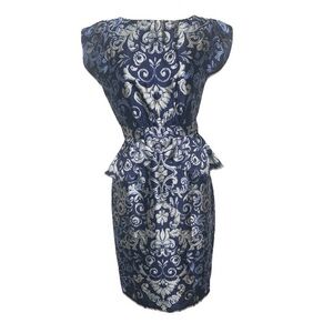 Vintage Dorothy Perkins Peplum MIDI Floral Silky Dress US 6